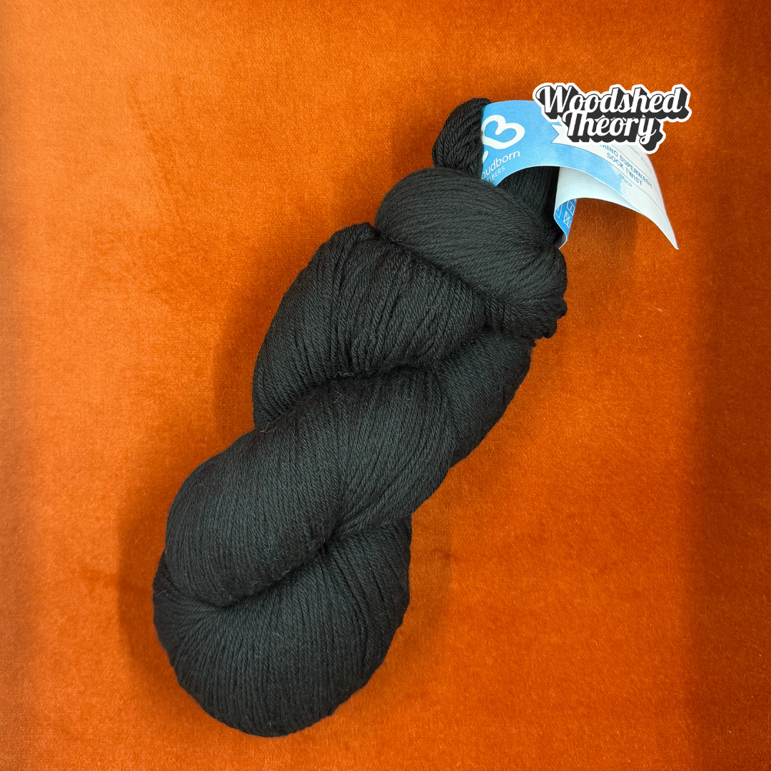 Cloudborn Fibers Superwash Sock Twist in Black - 1 Hank top down