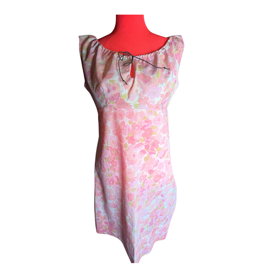 Drawstring Mini Dress (Pink Floral) Size M