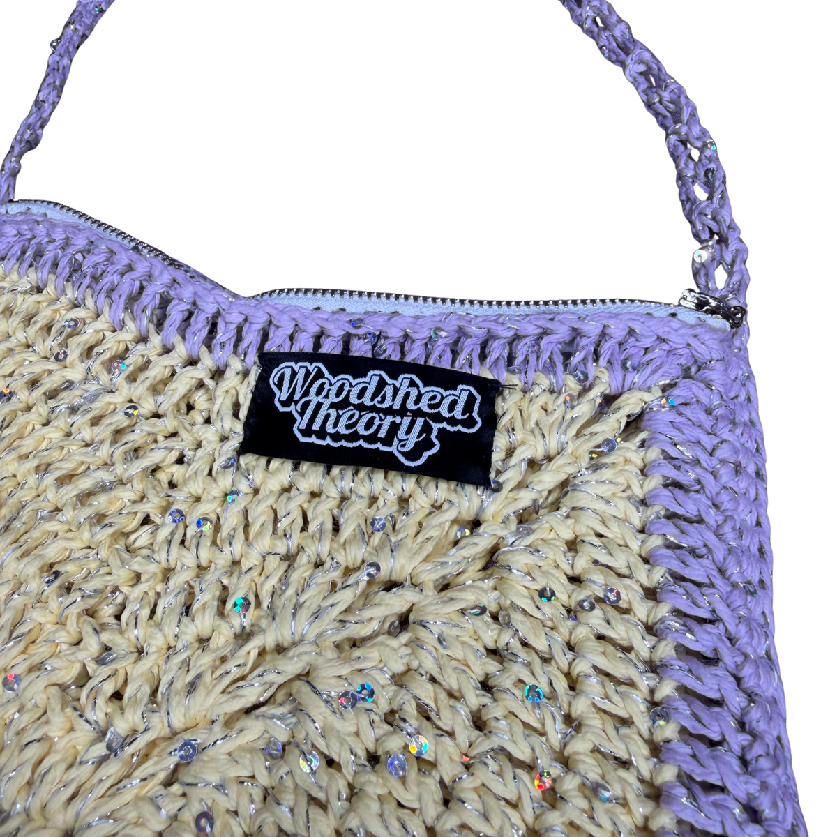 Falling Star Crochet Zipper Purse close up label