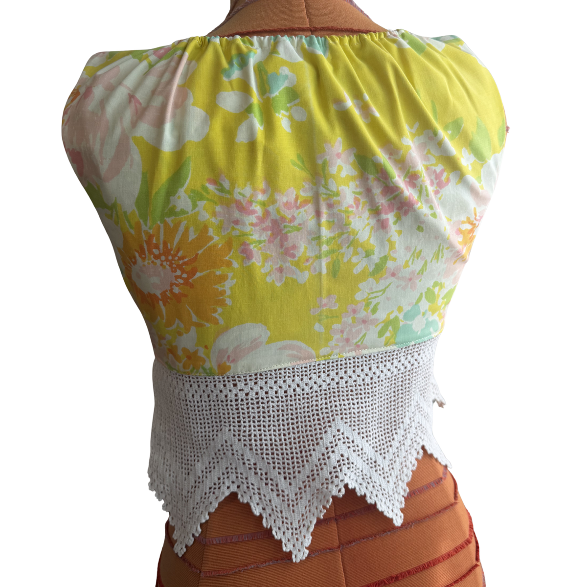 Floral Drawstring Tank with Vintage Lace Trim Size S/XS back