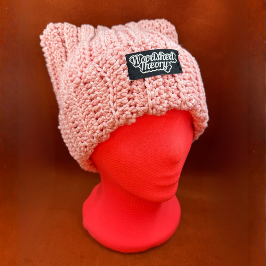 Glow in the Dark Cat Ears Crochet Beanie | Pink front view