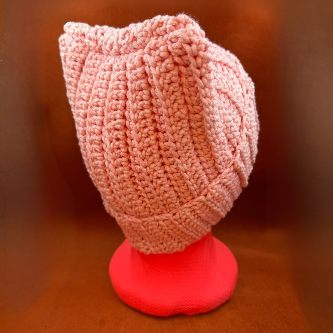 Glow in the Dark Cat Ears Crochet Beanie | Pink back of hat