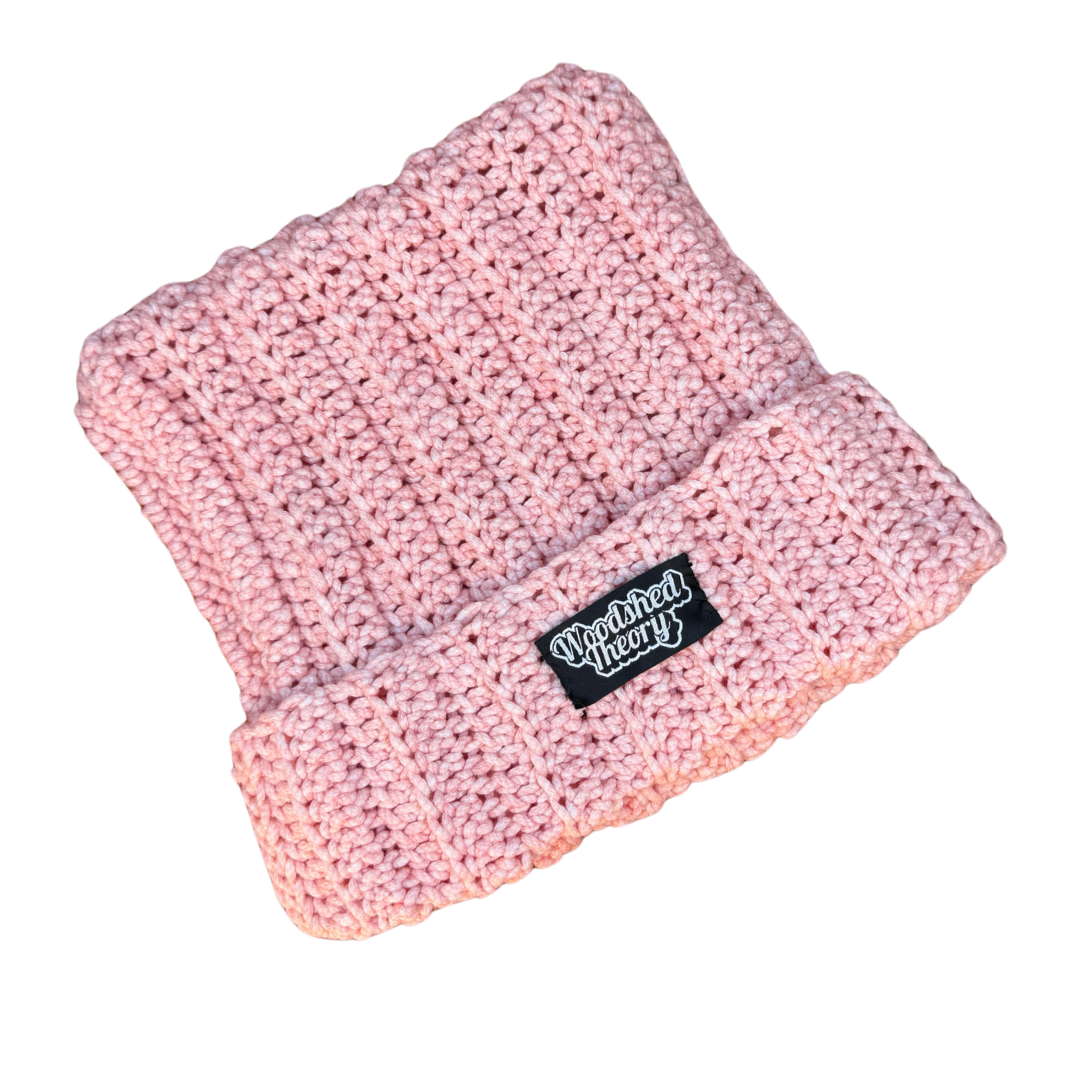 Glow in the Dark Cat Ears Crochet Beanie | Pink top down