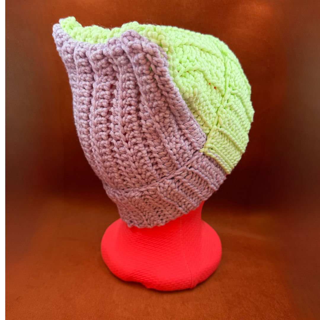 Glow in the Dark Cat Ears Crochet Beanie | Purple and Green back purple