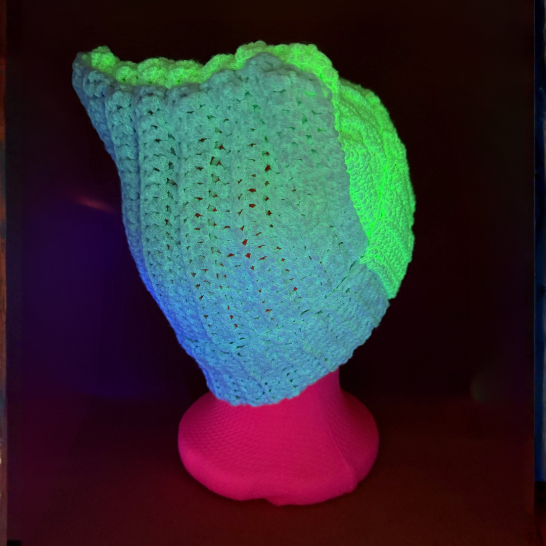 Glow in the Dark Cat Ears Crochet Beanie | Purple and Green glowing back