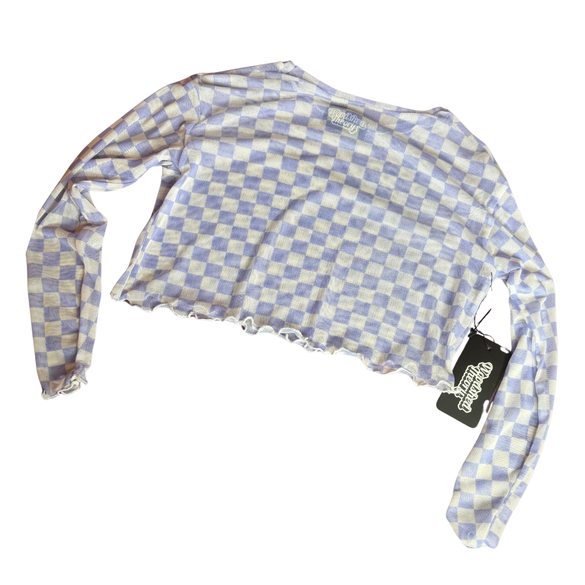 Lavender Check Sheer Cropped Long Sleeve Size M top flat