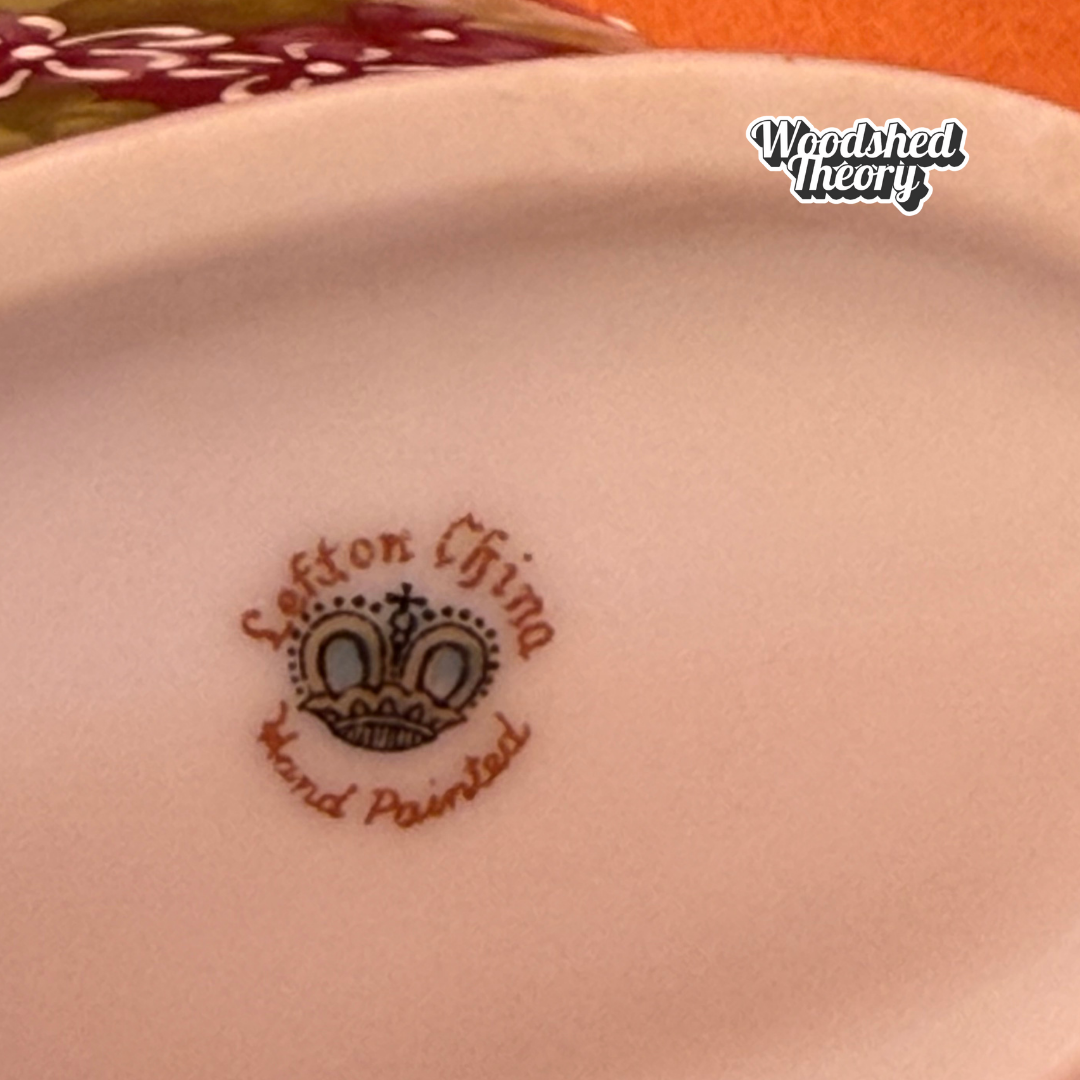 Lefton Toothpick Holder Hand Painted Violet Flowers Gold Trim logo
