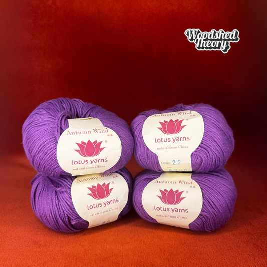 Lotus Yarns Autumn Wind Color 22 – Purple Cotton Cashmere Bundle of 4 Balls front view
