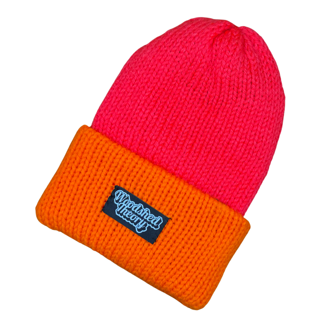 Neon Mix Pink/Orange Logo Beanie woodshed theory top down