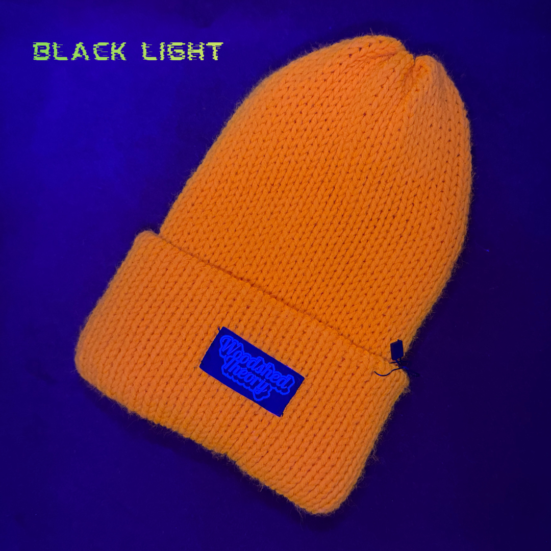 Neon Orange Logo Beanie uv black light