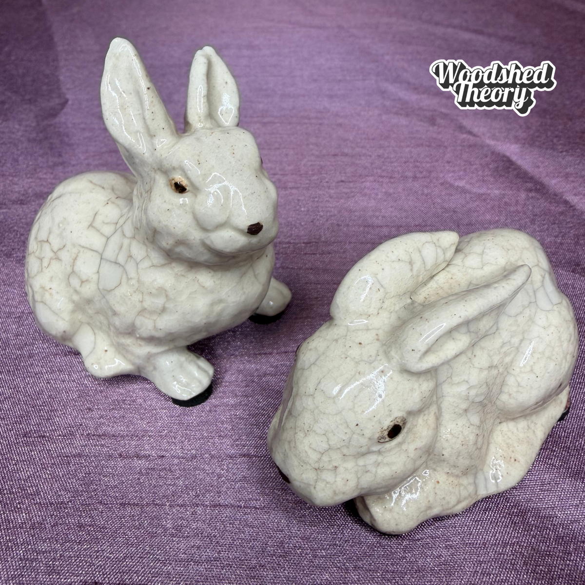 Pair of 1930s French Crackling Glaze Ceramic Rabbits