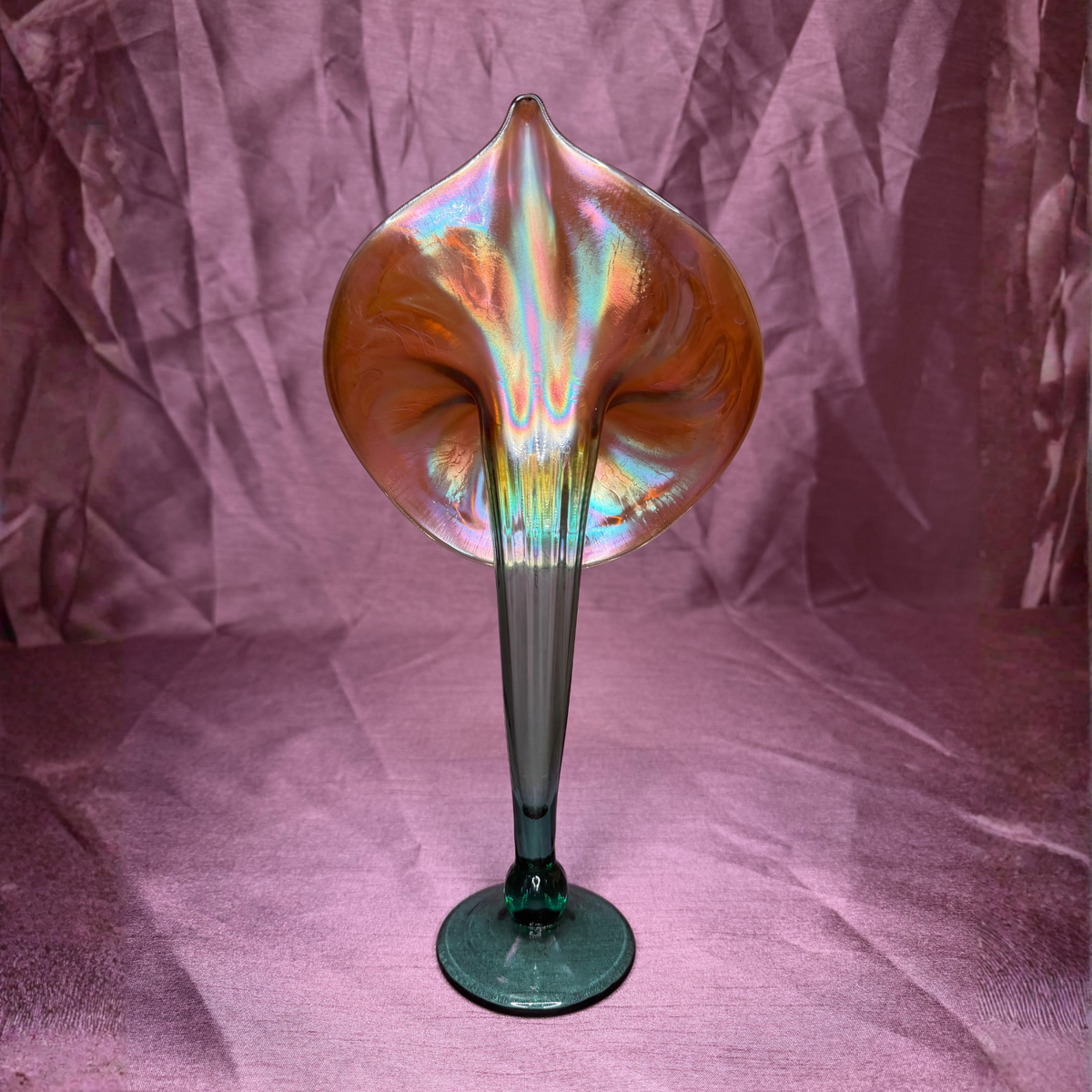 Rick Strini Jack in the Pulpit Handblown Vase with Green Base 11' - Signed back