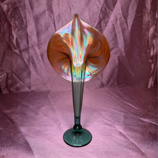 Rick Strini Jack in the Pulpit Handblown Vase with Green Base 11' - Signed back