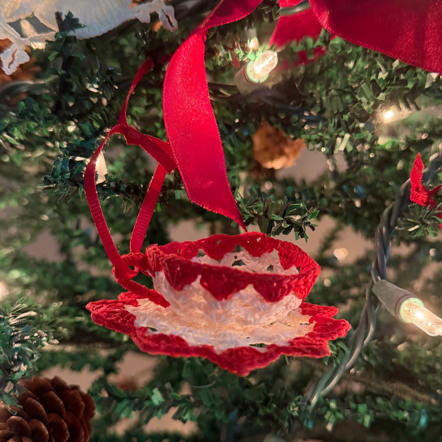 Sugar Starched Crocheted Tea-Cup Ornament