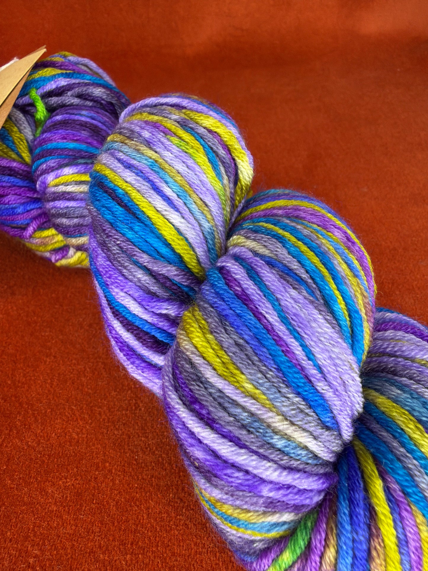 Uneek Worsted by Urth Yarns Color 4003 Lot 26521 (Blues, Purples, Chartreuse Green)&nbsp; close up 
