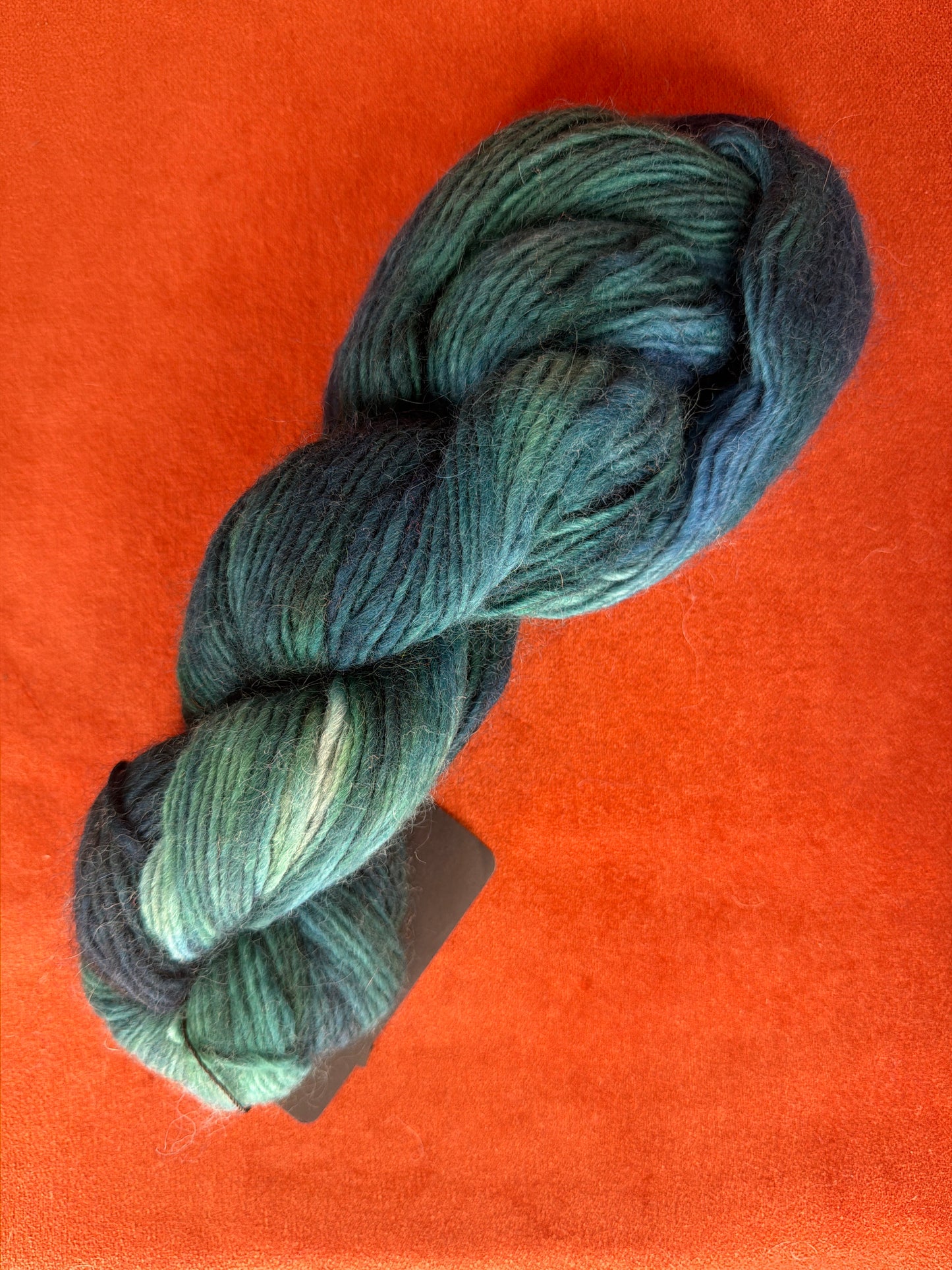 Unlabeled Homespun, Hand-dyed Wool Yarn Teals/Greens 3.7oz top down