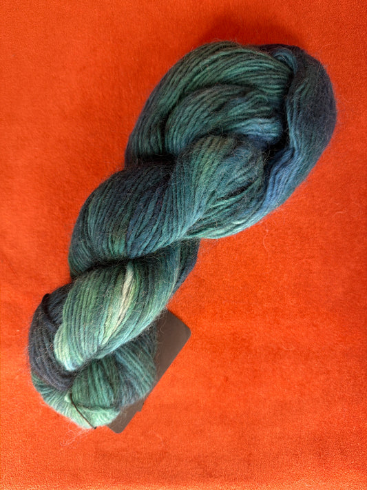 Unlabeled Homespun, Hand-dyed Wool Yarn Teals/Greens 3.7oz top down