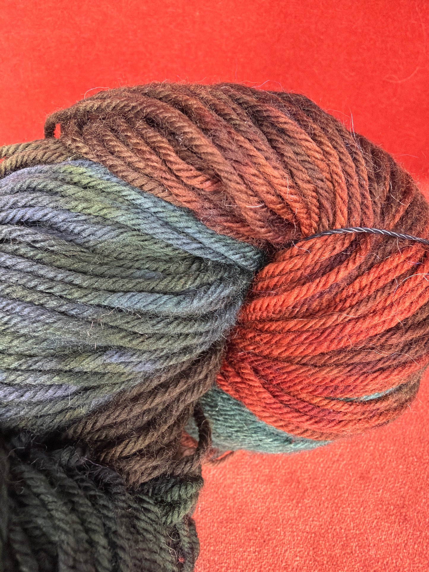 Unlabeled Wool Hand-dyed Browns Greens 4.4oz close up 