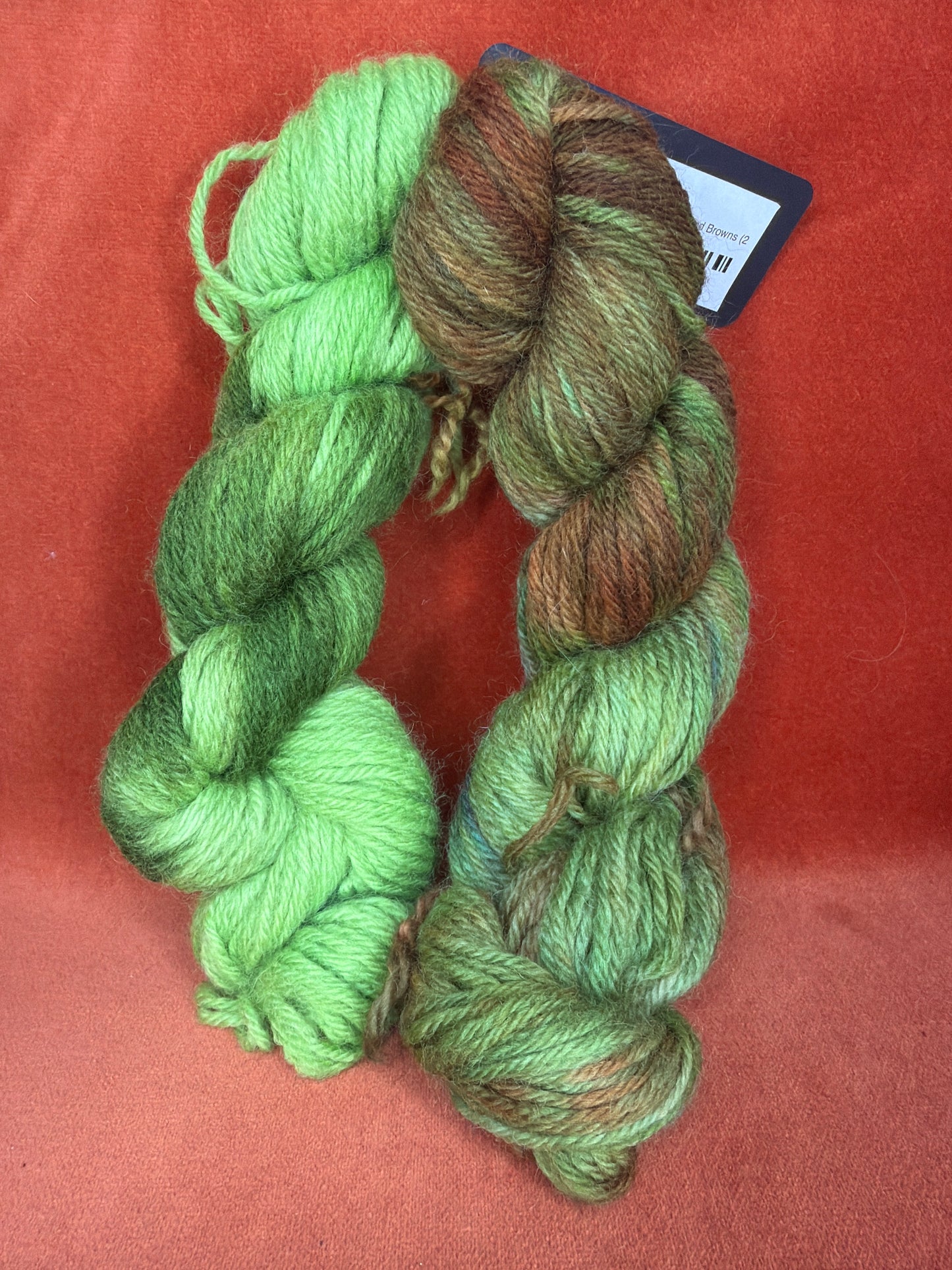 Unmarked Hand-Dyed Yarn Greens and Browns (2 Hanks) full 