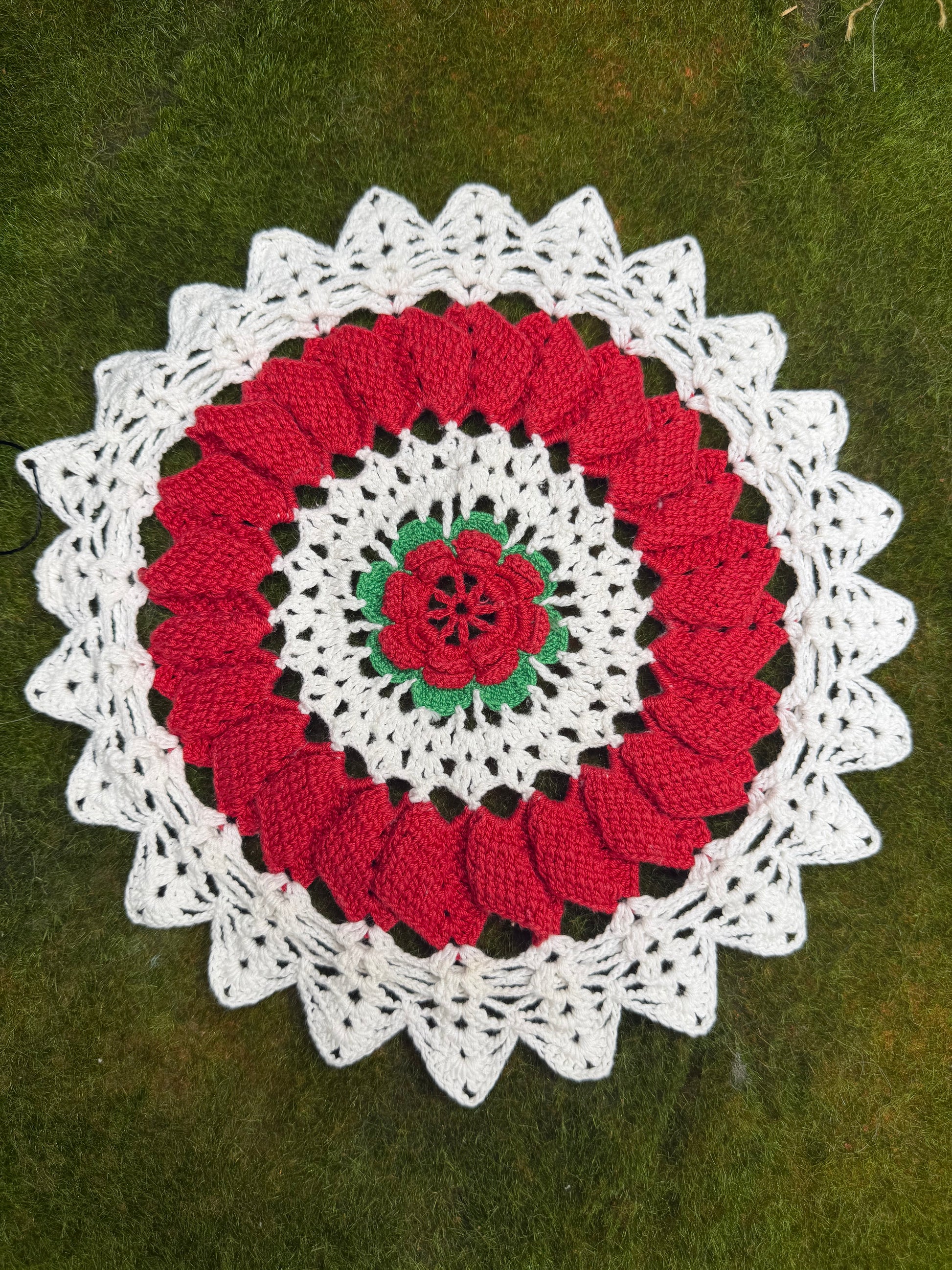 Vintage 12" Floral Doily (Red) front