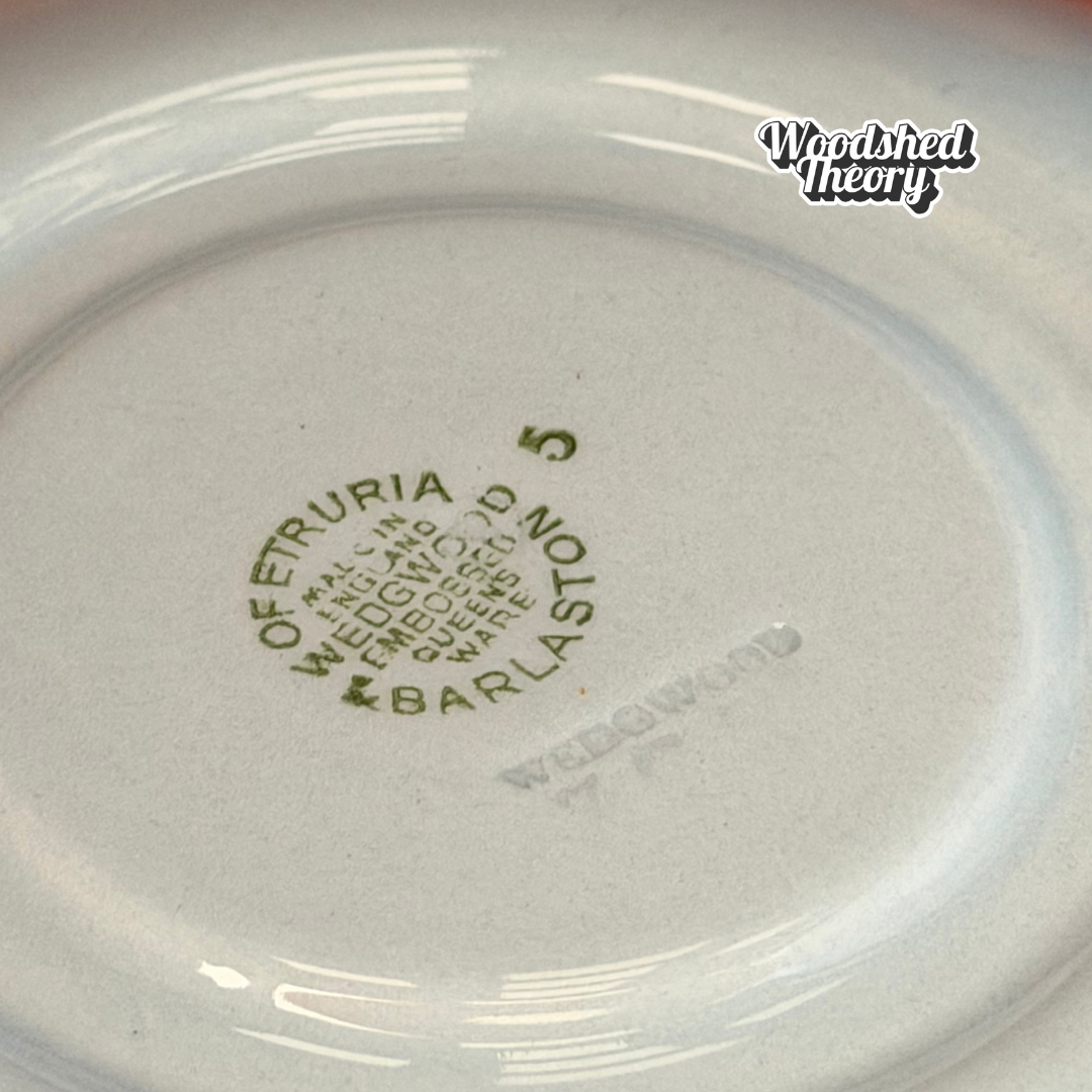 Vintage 1957 Wedgwood Blue & White Grapevine Teacup and Saucer Set saucer stamp 