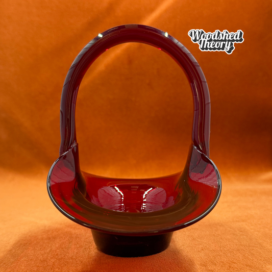 Vintage 6" Hand Blown Glass Basket Ruby Red w/Applied Handle front