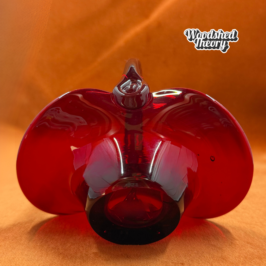 Vintage 6" Hand Blown Glass Basket Ruby Red w/Applied Handle bottom