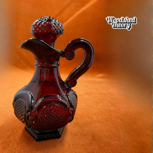 Vintage AVON 1876 Cape Cod Cruet Ruby Red Glass Pitcher Bottle EMPTY side