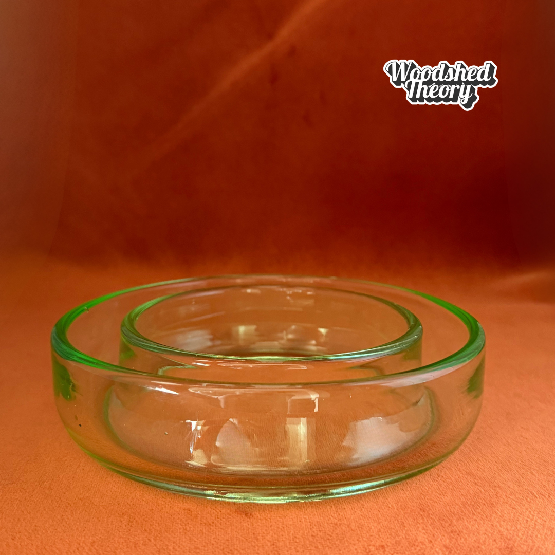 Vintage Art Deco 6 Inch Clear Green Glass Flower Posy Ring Vase front