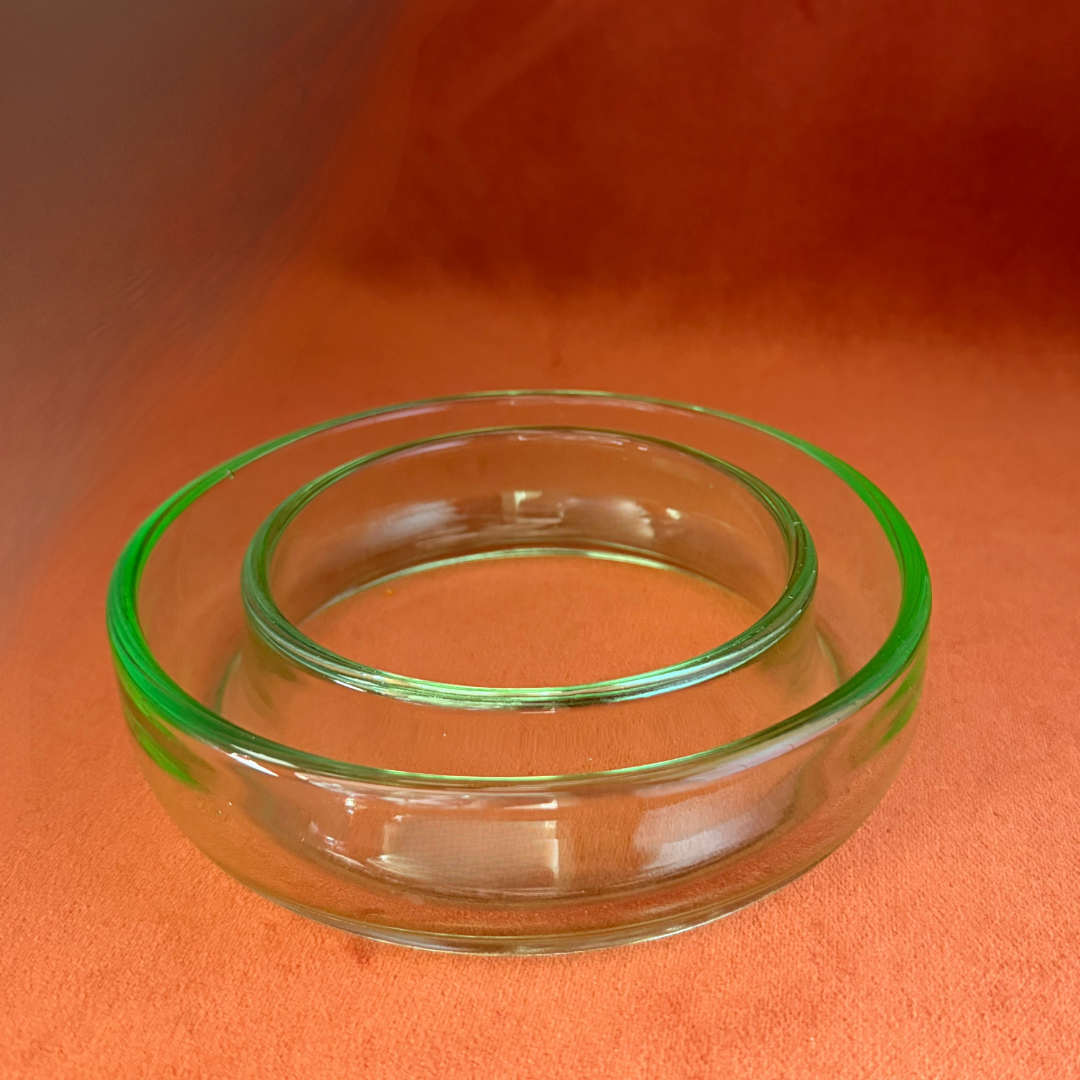 Vintage Art Deco 6 Inch Clear Green Glass Flower Posy Ring Vase top down