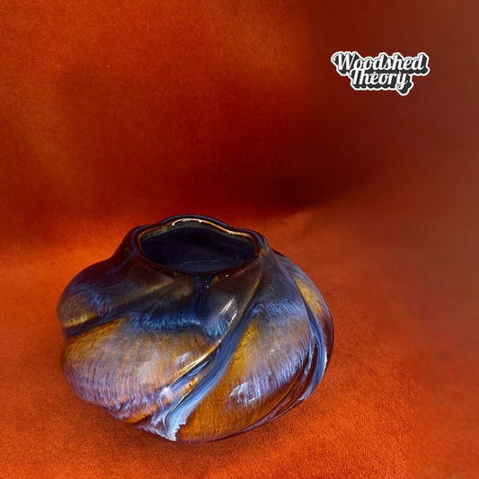 Vintage Bill Campbell swirl vase with flambeau glaze, collectible American studio pottery