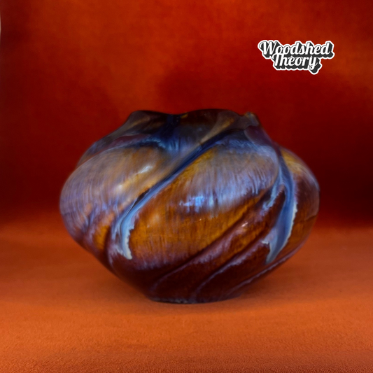 Vintage Bill Campbell swirl vase with flambeau glaze, collectible American studio pottery