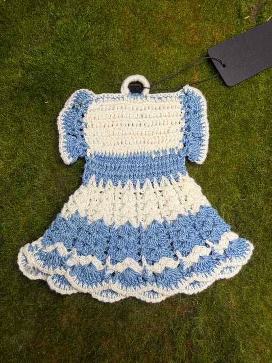 Vintage Crochet Pot Holder Blue Dress