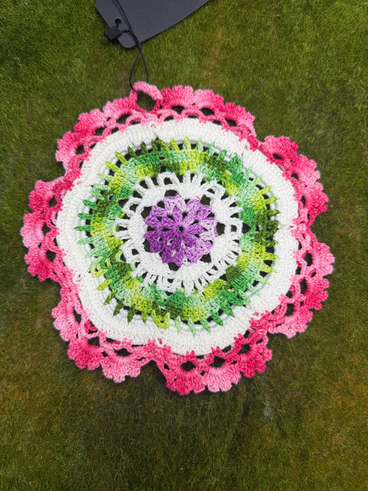 Vintage Crochet Pot Holder Flower Multi front
