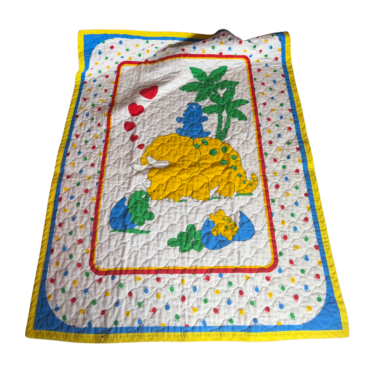 Vintage Heart and Dinos Child's Quilt Blanket 34"x44" full