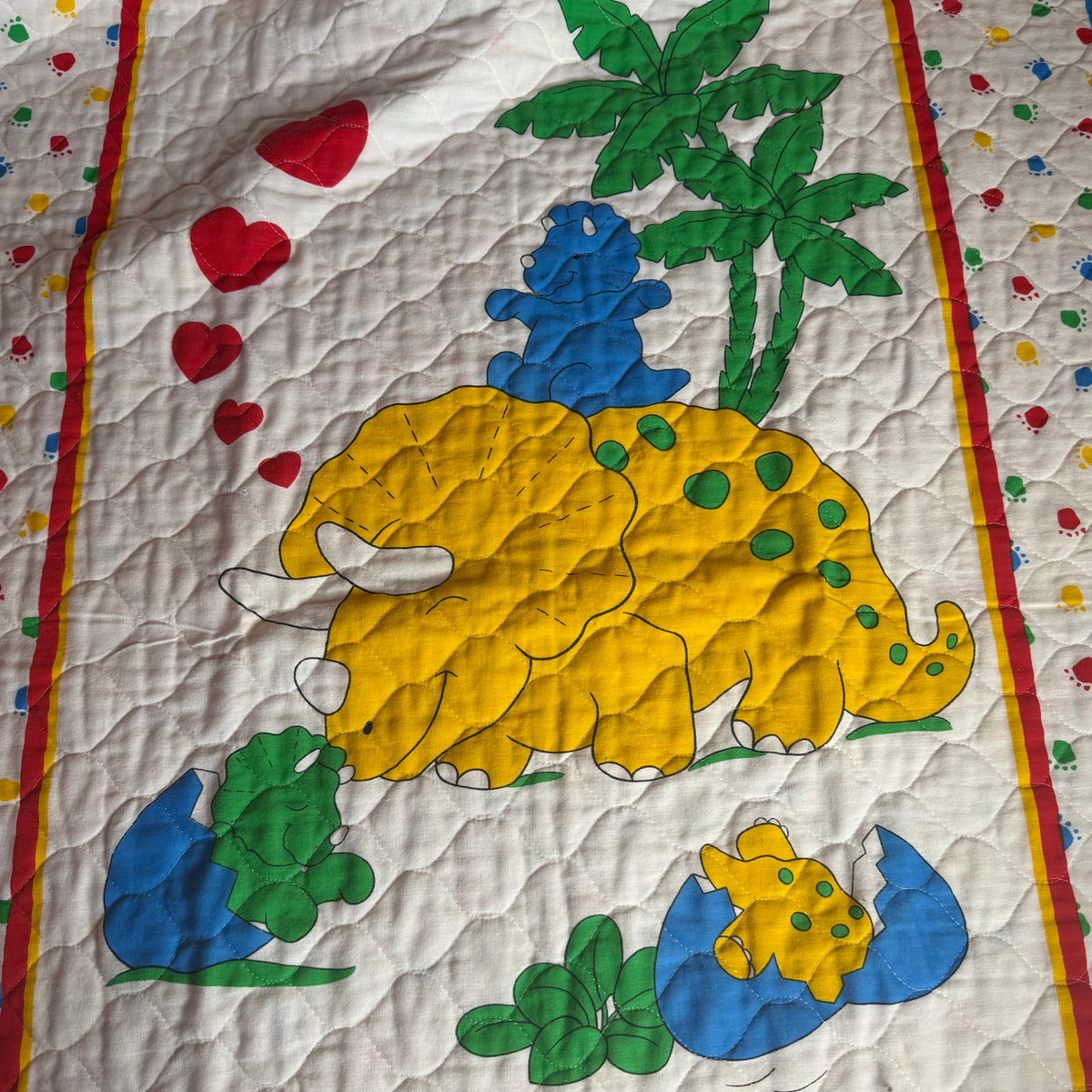 Vintage Heart and Dinos Child's Quilt Blanket 34"x44"