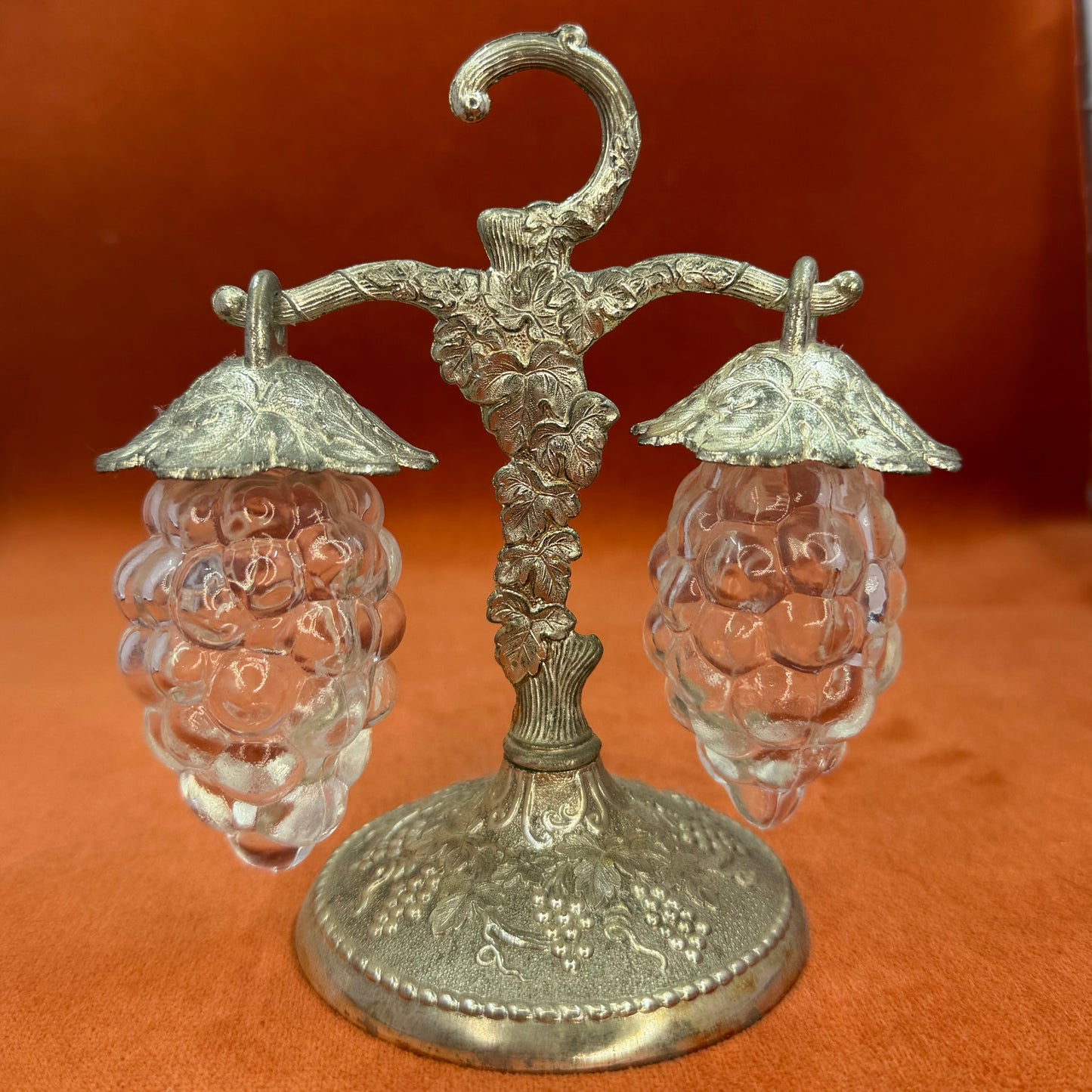 Vintage Salt and Pepper Shaker Set Clear Glass Grapes 1960s