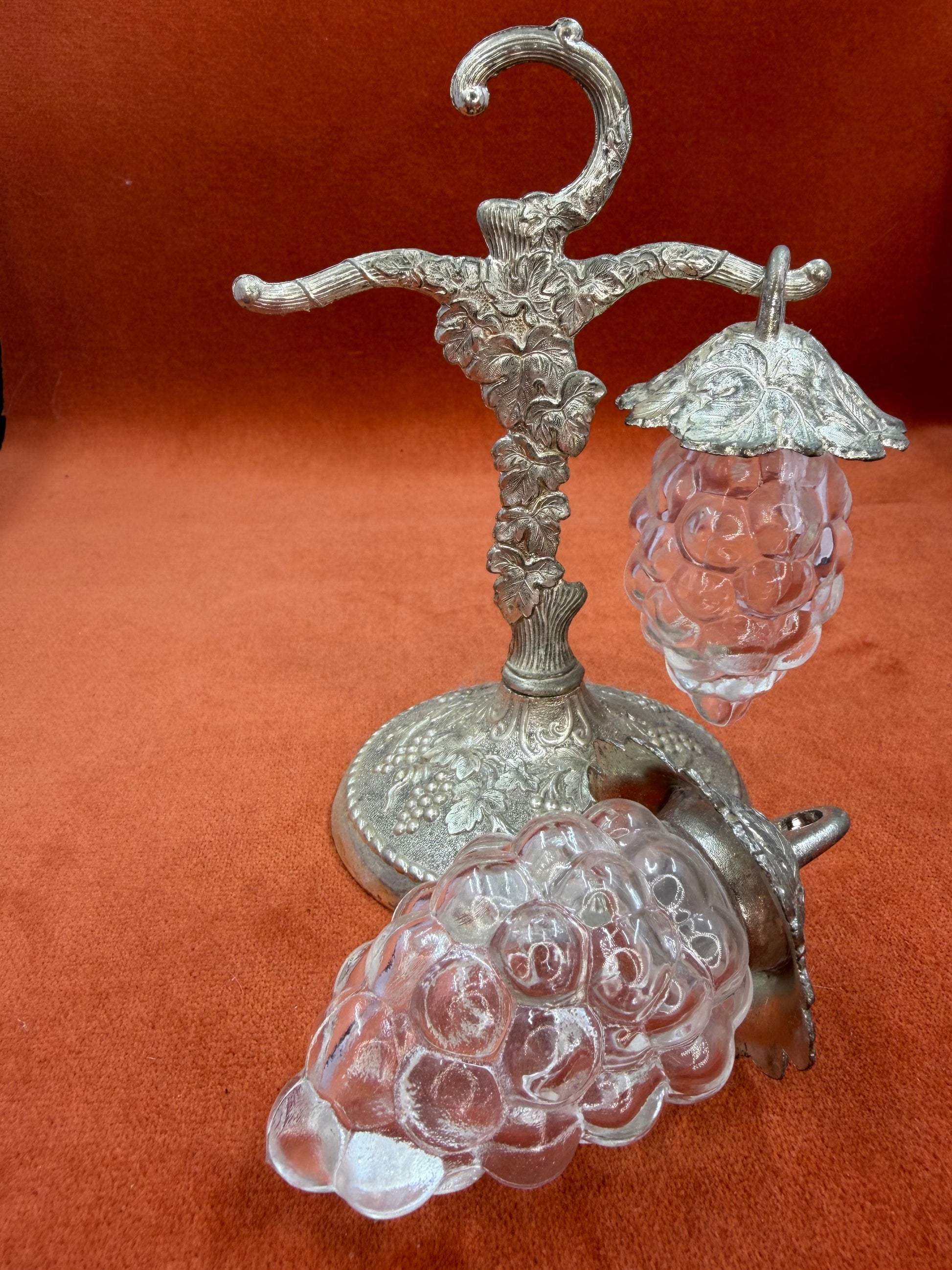 Vintage Salt and Pepper Shaker Set Clear Glass Grapes 1960s