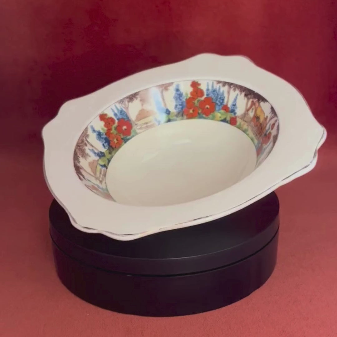 Vintage Royal Staffordshire bowl with English cottage and floral design video 
